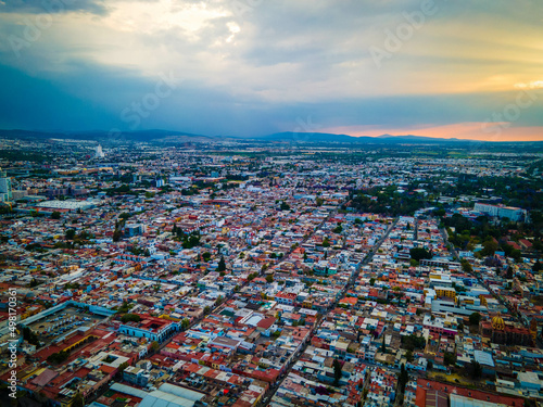 hermosa vista aerea de dron de el centro de queretaro mexico, drone clouds, city, colonial city