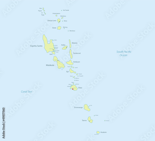 Vanuatu map detailed, islands and city with names, classic maps design vector photo