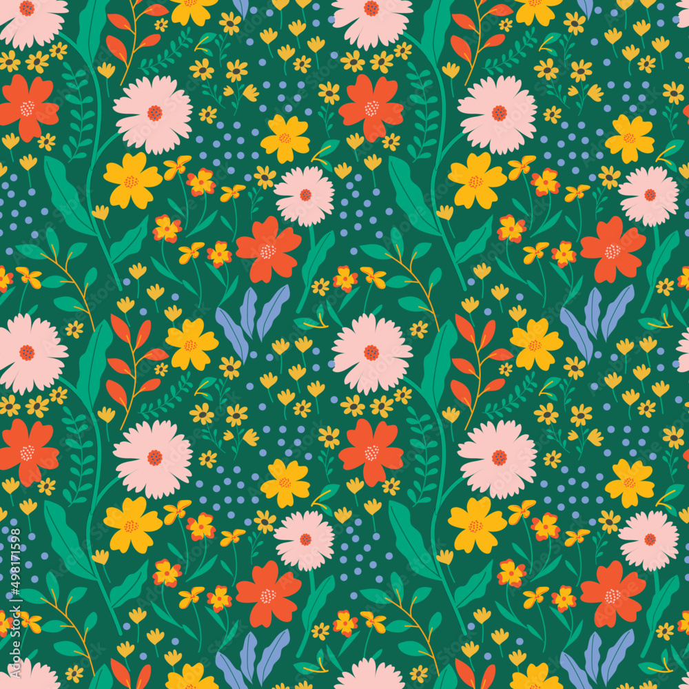 Floral seamless patterns With Green background. Vector design for paper, cover, fabric, interior decor and other users Floral seamless patterns With Green background. Vector design for paper, cover, fabric, interior decor and other users