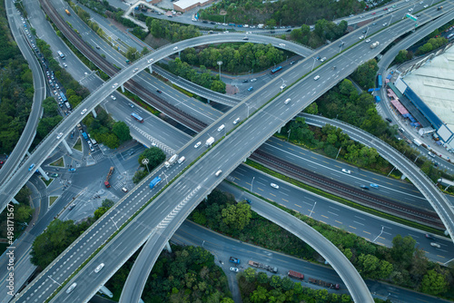 Modern city buildings with interchange overpass in shenzhen city,China