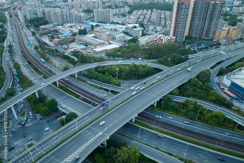 Modern city buildings with interchange overpass in shenzhen city,China