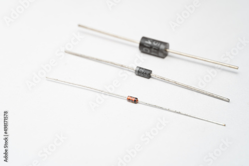 Close up of Different types of diodes isolated on white background. A diodes on the white