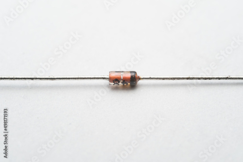 Close up of zenor diode isolated on white background. A zener diode on the white