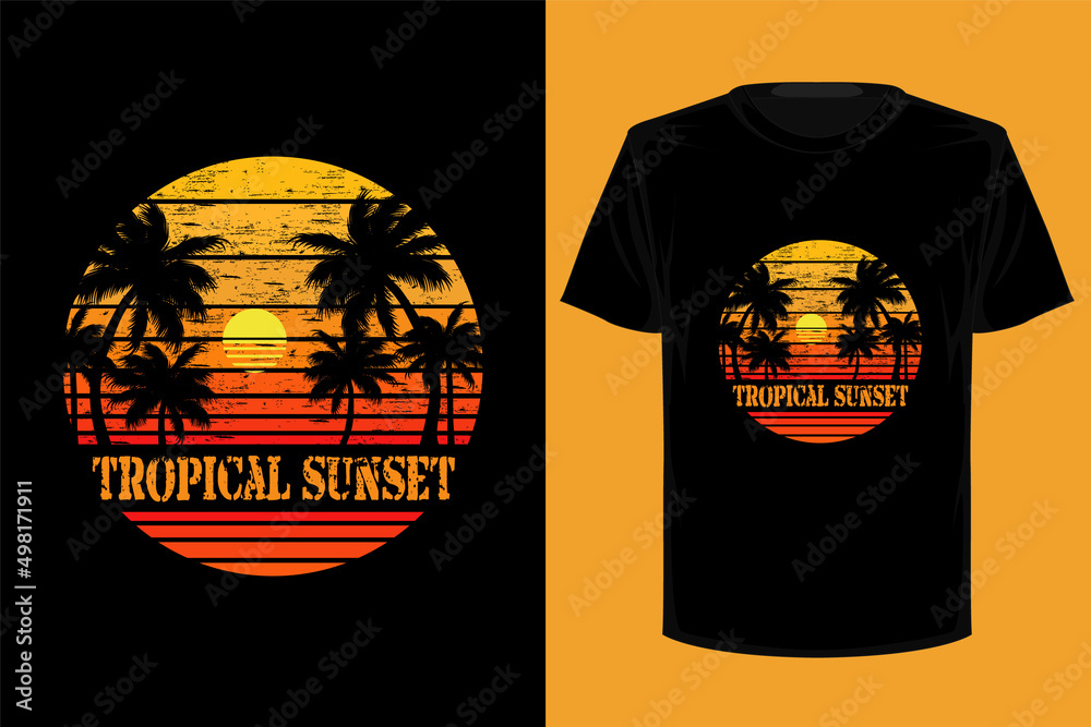 Tropical sunset retro vintage t shirt design