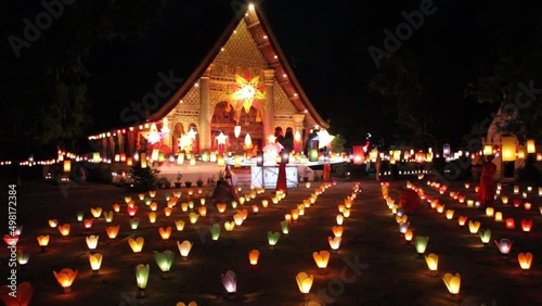 Luang Prabang Lighted candles for the celebration of Boun Ok Phansa  photo