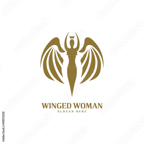Flying women logo design wings silhouette style for award