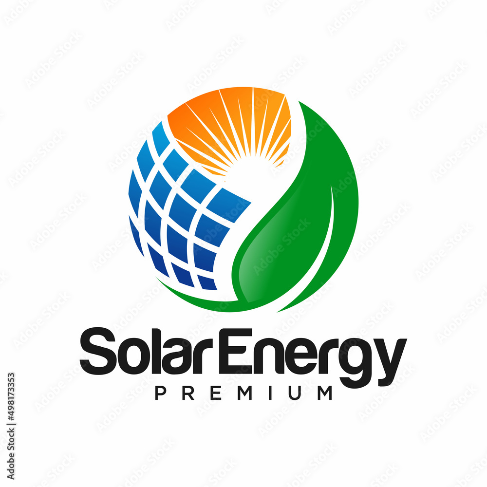 Green Solar panel energy electric electricity and Leaf Energy logo