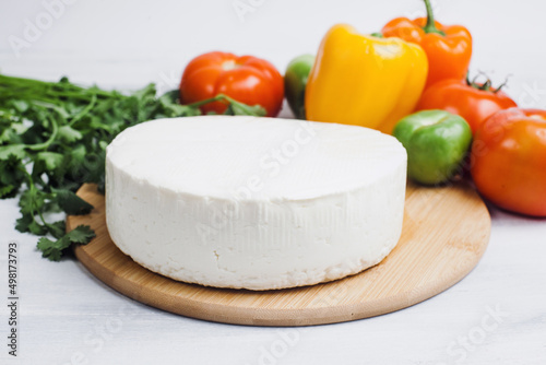 Mexican white panela cheese with fresh ingredients in Mexico Latin America