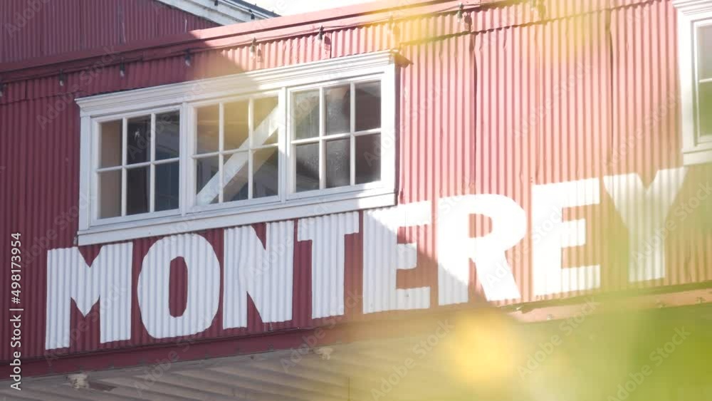 Cannery row in Monterey city, California tourist landmark, USA. Historic fisherman wharf, famous retro industrial street with canning companies and sardines factory. Travel destination or sightseeing.