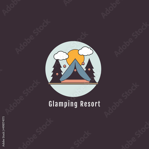 Hand drawn glamping logo template. - Vector.