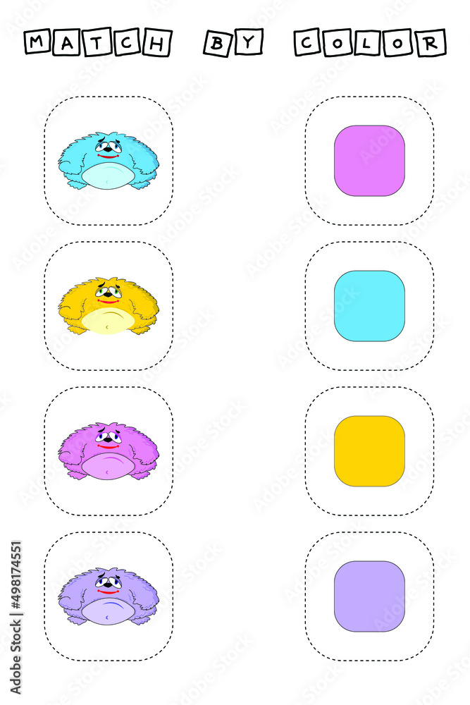 Developing activity for children -  match the  monsters by  color. Logic game for children.
