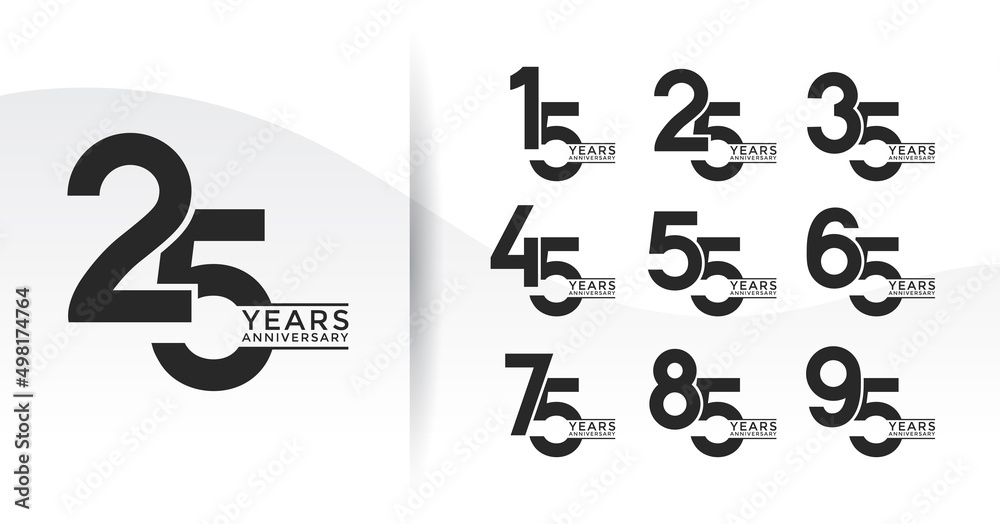 Set of Anniversary logotype flat black color with white background for ...