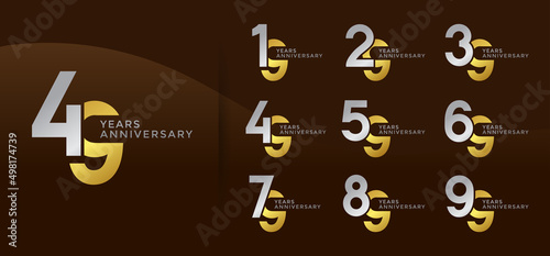 Set of Anniversary logotype silver and golden color with brown background for celebration