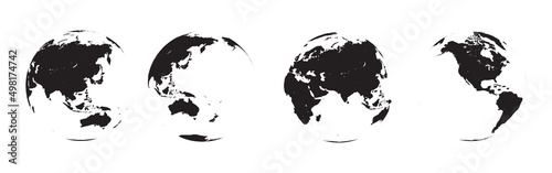 Realistic world map in globe shape on transparent background. Set of transparent globes of Earth.
