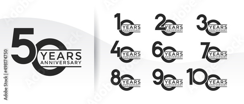 Set of Anniversary logotype flat black color with white background for celebration