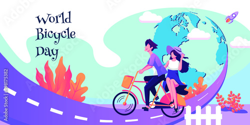 World bicycle day vector flat illustration design