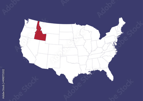 Idaho on the United States of America map  position of Idaho in the USA. Map in the colors of the USA flag.