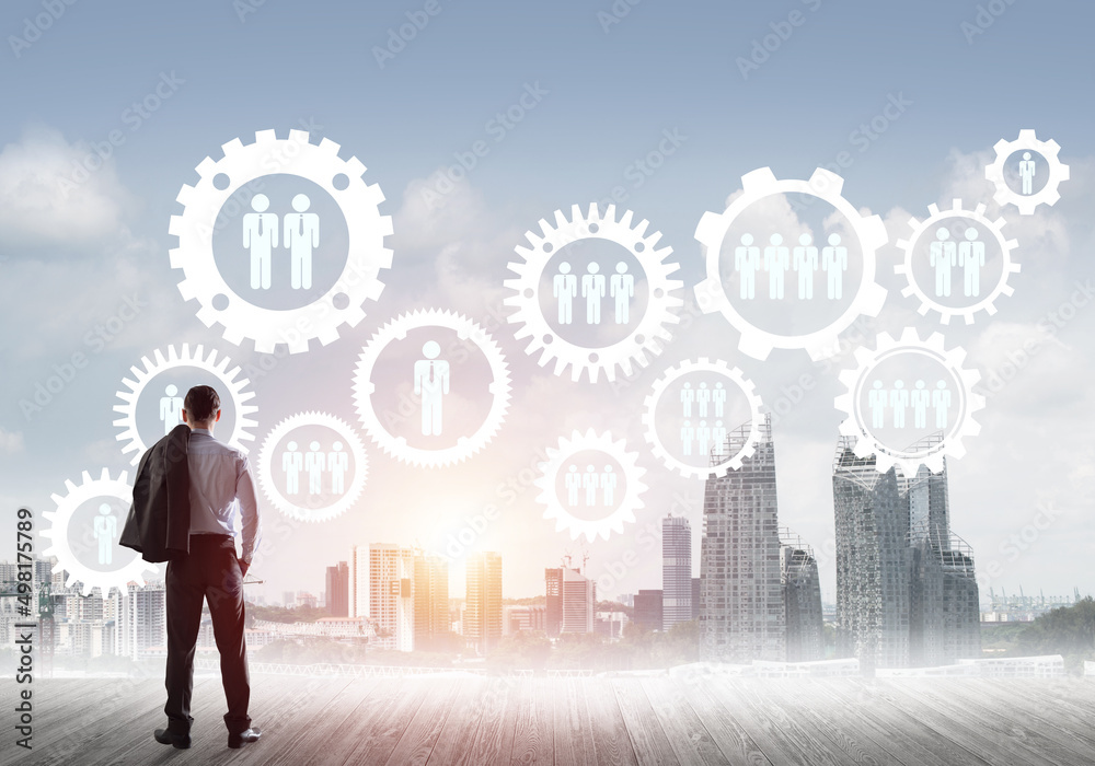 Fototapeta premium Social connection concept drawn on screen as symbol for teamwork and cooperation