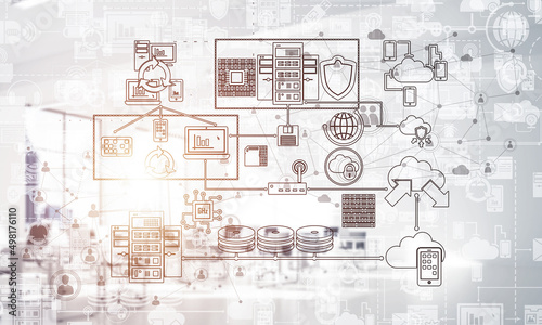 Technology background image with media interface as connection and networking idea. Mixed media