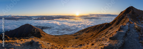 Sunrise over Roys Peak, Lake Wanaka and Mount Aspiring, South Island, New Zealand
