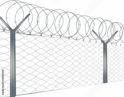 Perspective view of a barbed wire border fence vector