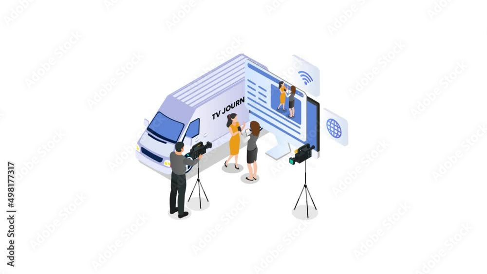 Cameraman and reporter doing live broadcasting Cameraman and reporter doing live broadcasting