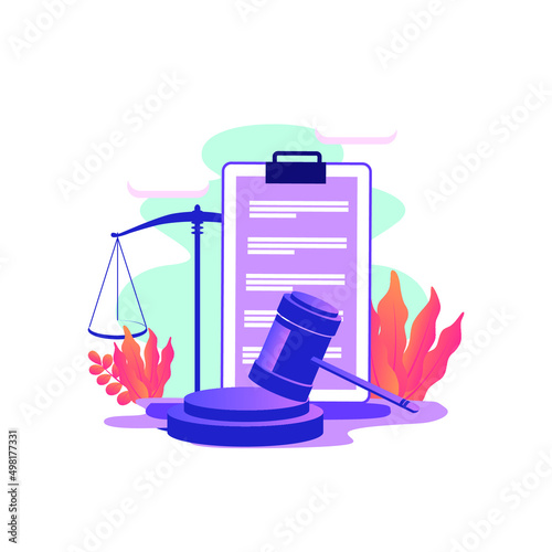 legal statement. judge desission, judical system. lawyer, court notice flat style vector design photo