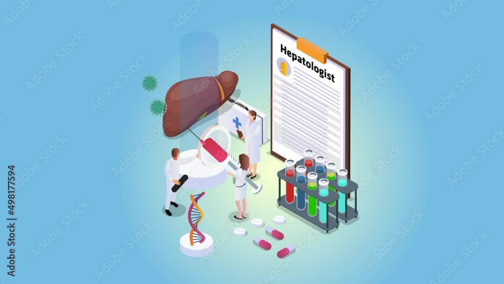 Group of hepatologists examining liver of patient Group of hepatologists examining liver of patient