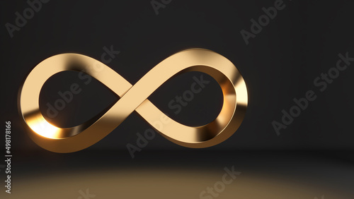 golden infinite symbols on black background,3d rendering photo