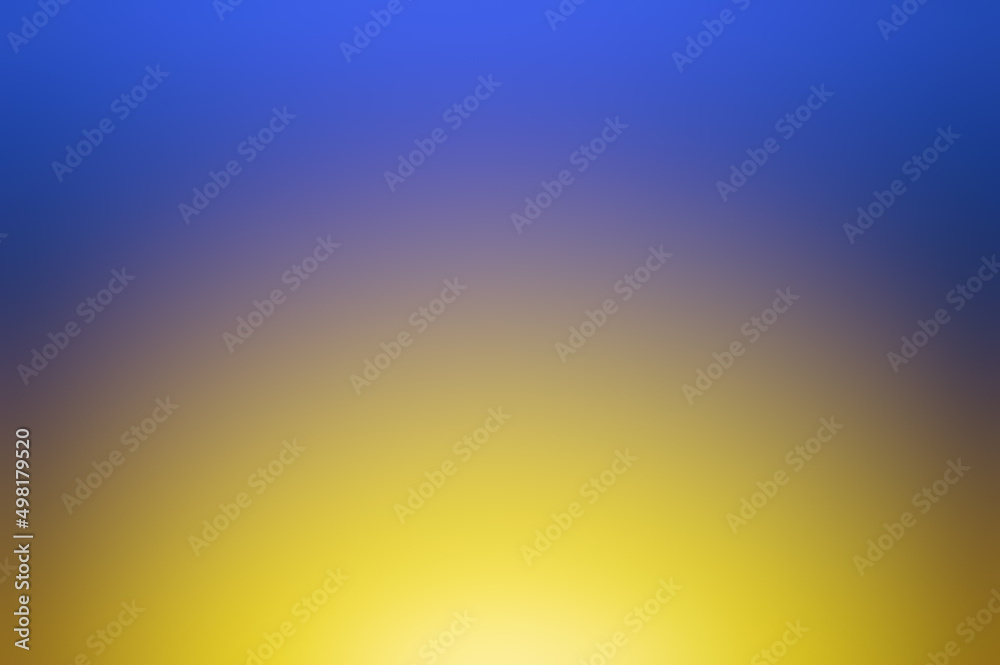 Blurry light from the setting sun and blue sky in the colors of the Ukrainian flag. UA. Blurred sunset. Abstract background, soft focus, illustration