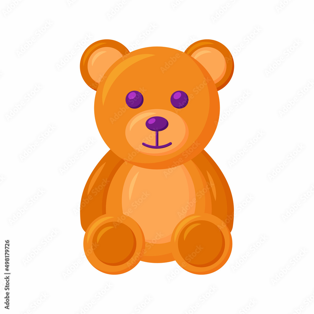 Vector cute teddy bear baby toy. Nice funny animal toy for kindergarten infant children. Kids education and development objects. Flat isolated illustration on white background. Vector cute teddy bear baby toy. Nice funny animal toy for kindergarten infant children. Kids education and development objects. Flat isolated illustration on white background.