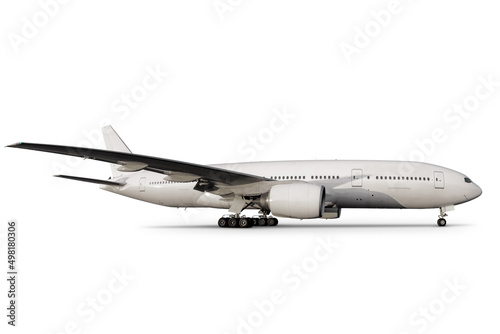 White wide body passenger airplane isolated on white background