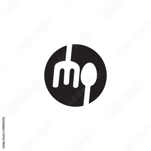 Circle Spoon fork negative space logo vector