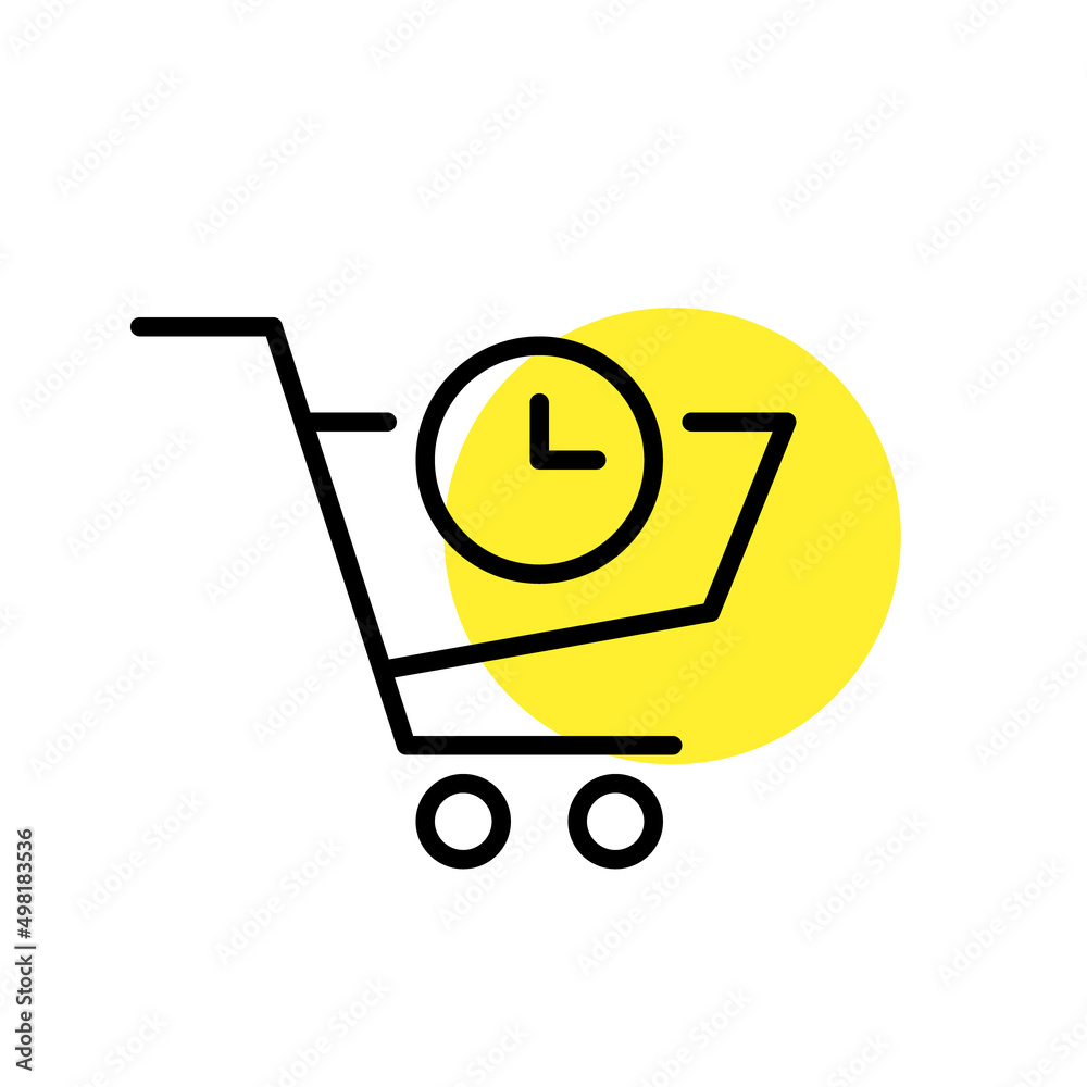 Shopping cart with hours icon. Pixel perfect, editable stroke, line art Shopping cart with hours icon. Pixel perfect, editable stroke, line art