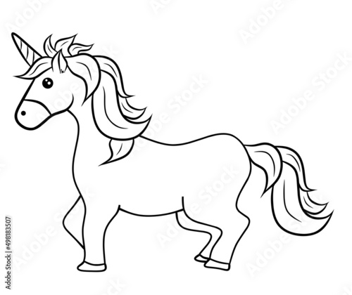 Cute Cartoon Vector Unicorn Illustration isolated on white background Coloring Page for kids