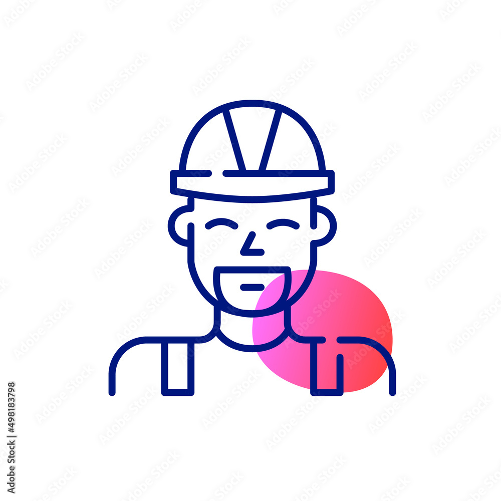 Smiling bearded construction worker in a hard hat. Pixel perfect, editable stroke fun line art icon Smiling bearded construction worker in a hard hat. Pixel perfect, editable stroke fun line art icon