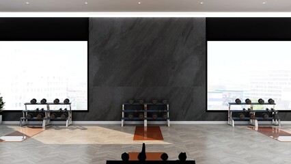gym wall logo mockup in the athlete fitness or gym room with a black wall