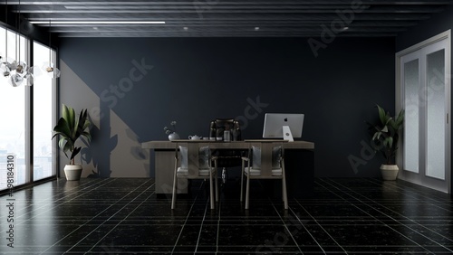 Fototapeta Naklejka Na Ścianę i Meble -  3d office minimalist room with wooden design interior