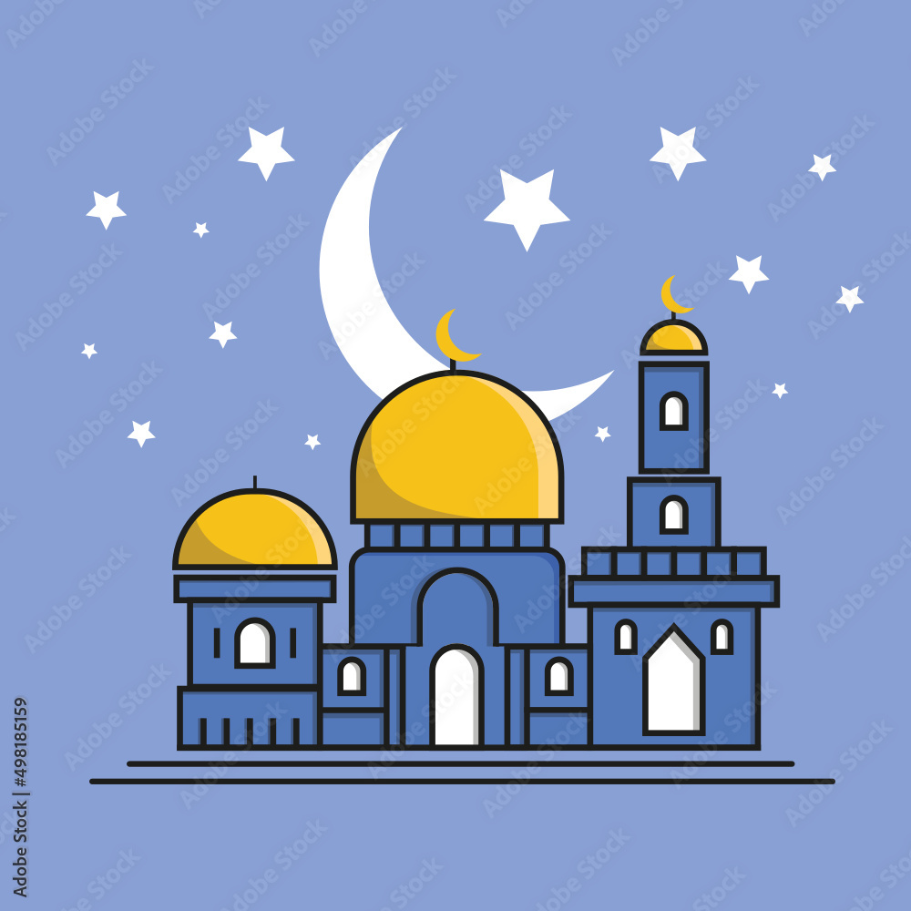 illustration of mosque in night