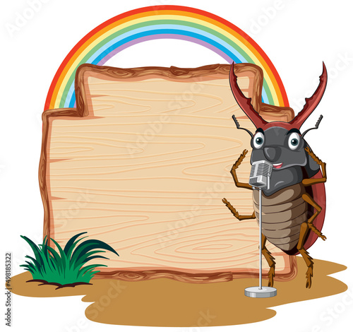 Sign board with beetle on white background