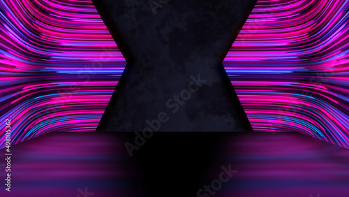 3D rendering futuristic colorful background. Pink red blue neon technology looping.Podium concept and direction of movement