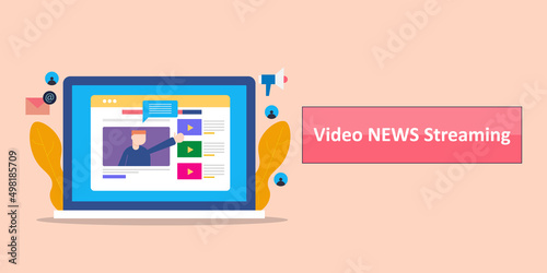 Live news broadcast, video news streaming with people,  video news report concept, social media channel, influencer video marketing concept.