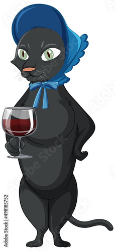A cat standing and drinking wine on white background