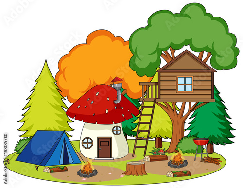 Scene with tent and campfire