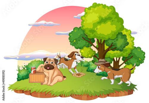Domestic animals at park scene