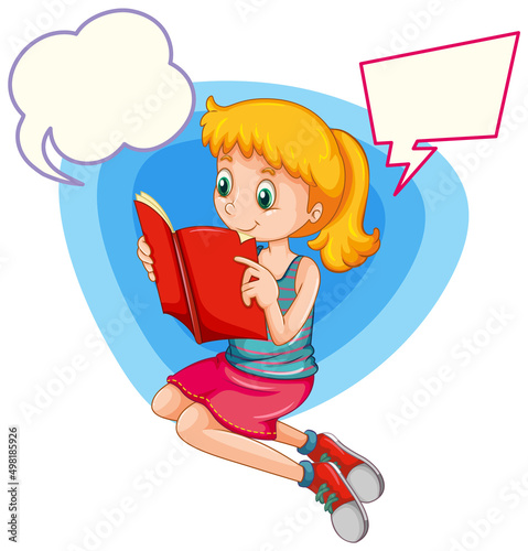 Speech bubble with girl reading book