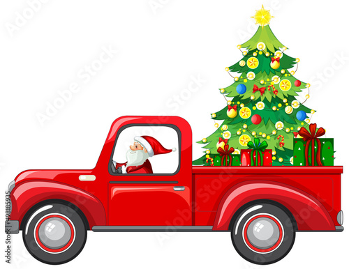 Santa driving car to delivery Christmas gifts