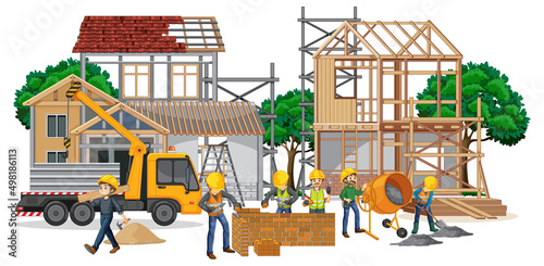 Isolated construction site with workers