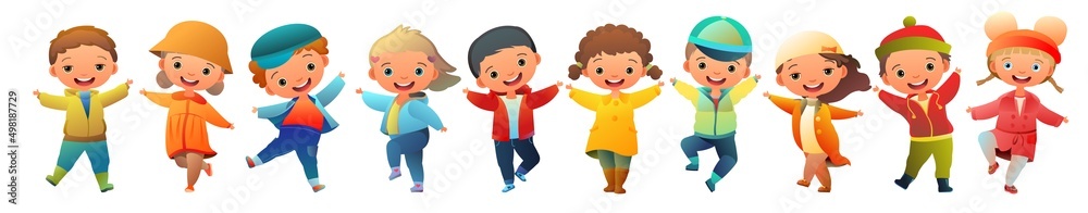 Set Children have fun. Little boys and girls. Cartoon style illustration. Cute childish. Isolated on white background. Vector Set Children have fun. Little boys and girls. Cartoon style illustration. Cute childish. Isolated on white background. Vector