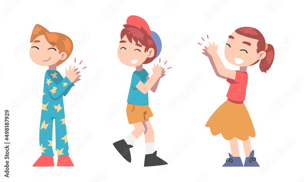 Set of happy smiling boys and girl clapping their hands expressing admire vector illustration Set of happy smiling boys and girl clapping their hands expressing admire vector illustration